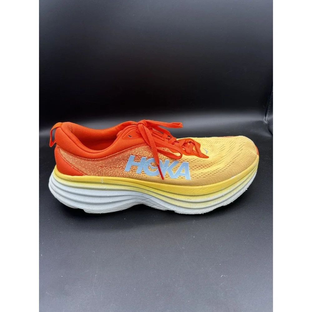Hoka Bondi 8 Mens Running Shoes Size 11.5D Orange Yellow Gradient
